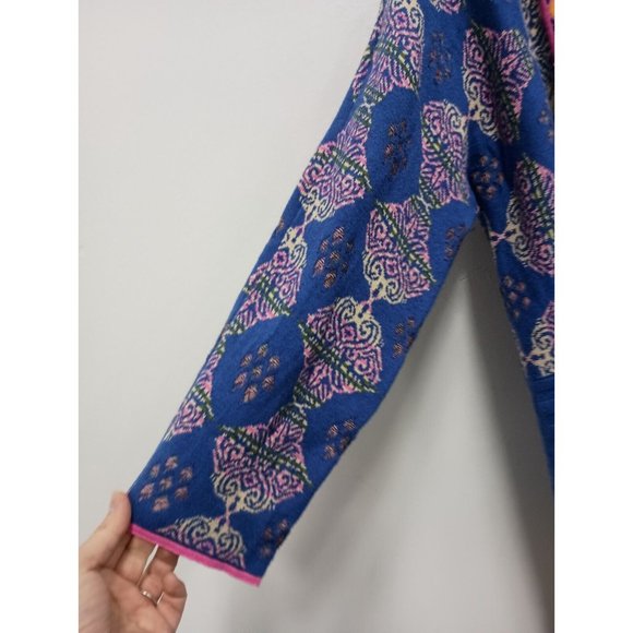 Peck:&Peck Womens BOHO Cardigan Medium Blue Orange Paisley Open Colorful - Picture 3 of 9